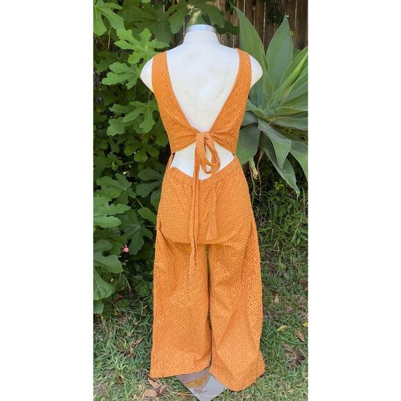 Lucky Brand Eyelet Blake Jumpsuit With Pockets Backless Orange Summer Size XS - Picture 4 of 8